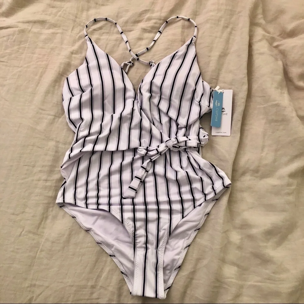 Cupshe Stay Young White Stripe Wrap One Piece - Picture 6 of 6